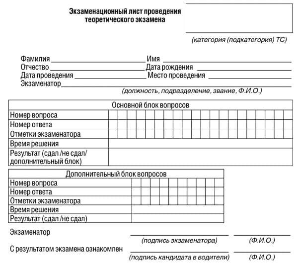 купить лист сдачи теоретического экзамена ПДД в Лыткарине